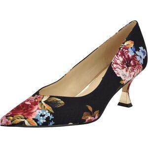 Nine West Womens Black Rose Leather Closed Pointed Toe Kitten Heels Pumps Shoes